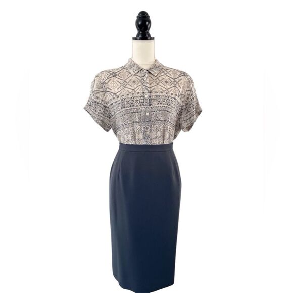 Jones New York Vintage Women’s Neutral-Toned Geometric Print Blouse Size 8 - Picture 7 of 12